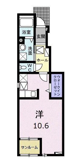 プラシードUII(1K/1階)の間取り写真