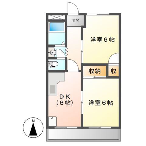 市川コーポ(2DK/2階)の間取り写真