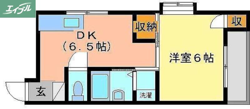 ハイネス新屋敷(1DK/3階)の間取り写真