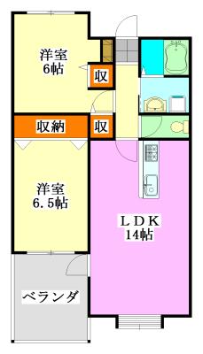 グランピリエ(2LDK/2階)の間取り写真