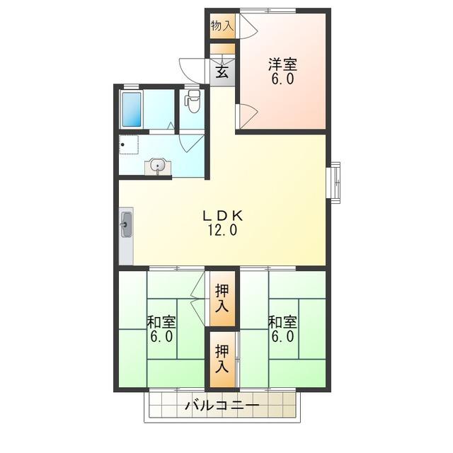 ファミールパルA棟(3LDK/2階)の間取り写真