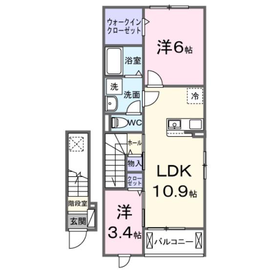 バリーフィールド A(2LDK/2階)の間取り写真