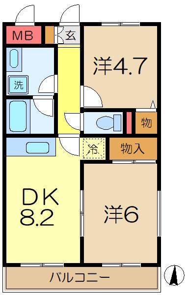 エスポワール大岡2(2DK/2階)の間取り写真