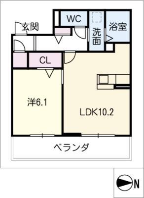 ランドスカイ(1LDK/2階)の間取り写真