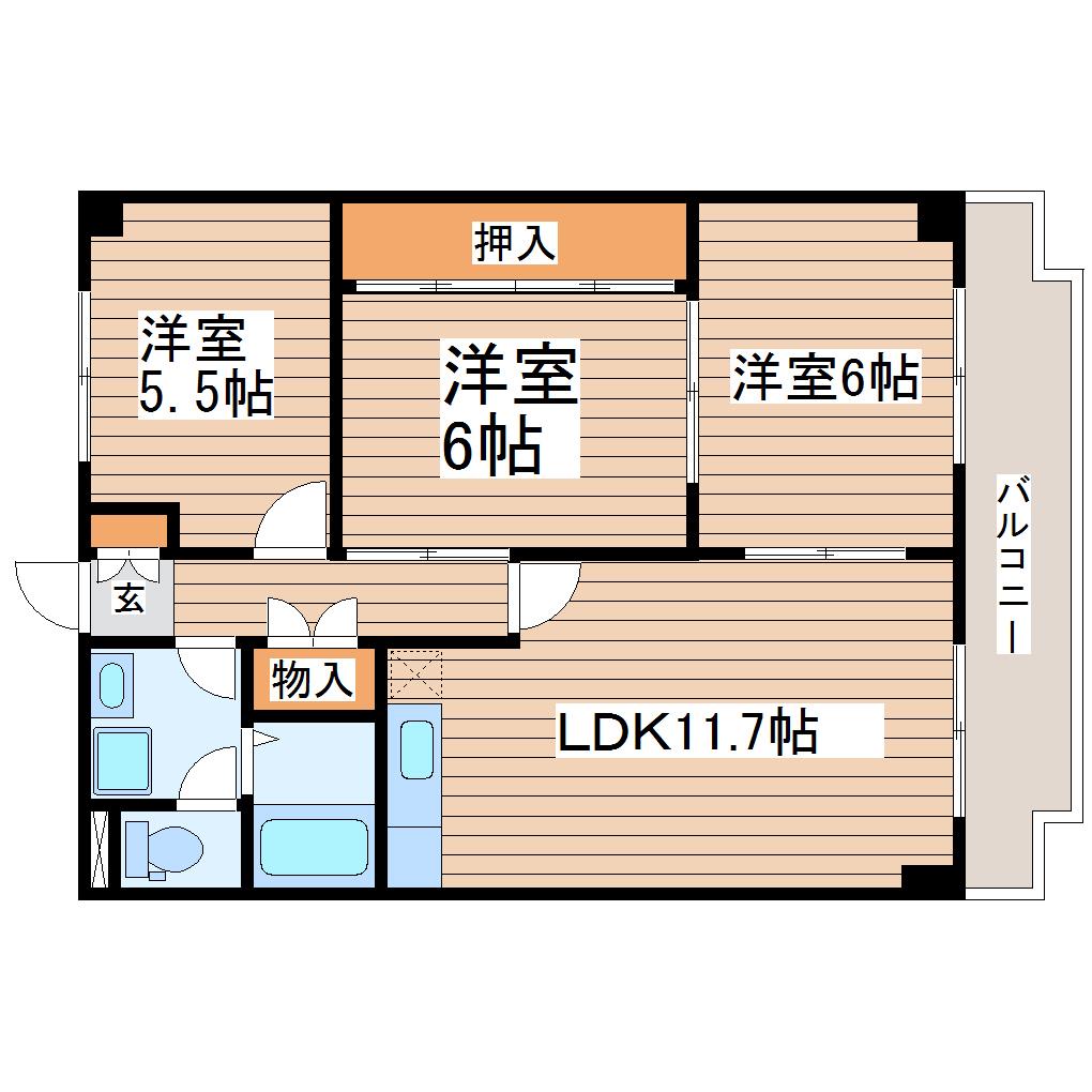 ヒルズ青木(3LDK/2階)の間取り写真