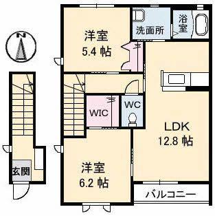 ミモザ I棟(2LDK/2階)の間取り写真