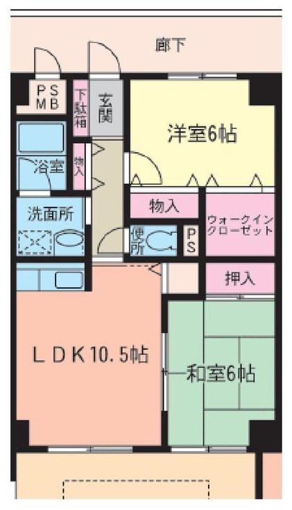 サウスビラITO(2LDK/4階)の間取り写真