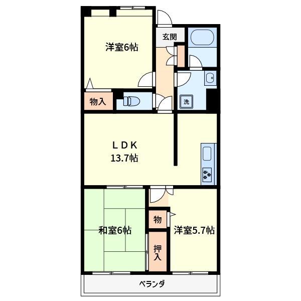 オークレイコート高松1(3LDK/3階)の間取り写真