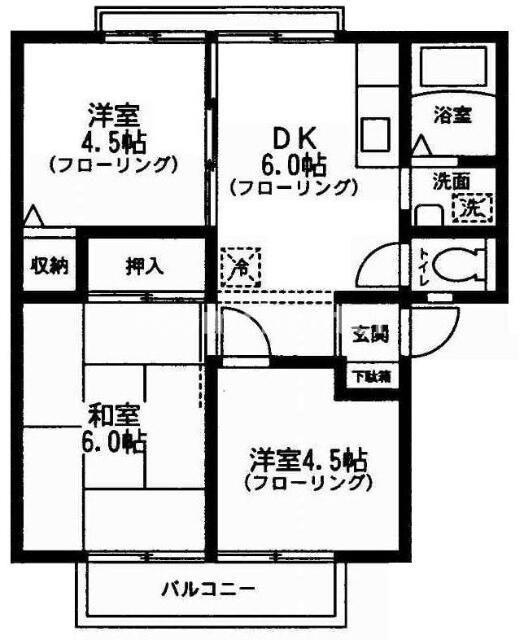 サンライフ岡村A(3DK/1階)の間取り写真