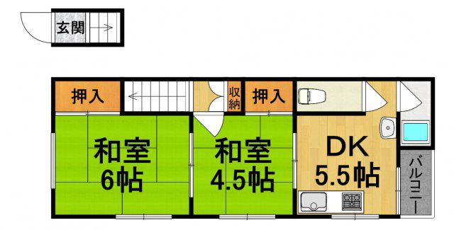 みずほ荘(2DK/2階)の間取り写真