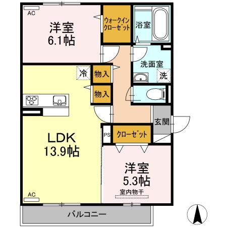 ルフレ大門(2LDK/3階)の間取り写真