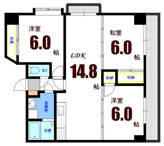 クレアテラ五日市(3LDK/8階)の間取り写真