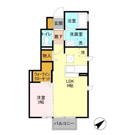 プリムールB(1LDK/1階)の間取り写真