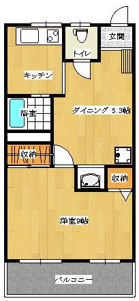 国領コーポラス(1DK/2階)の間取り写真