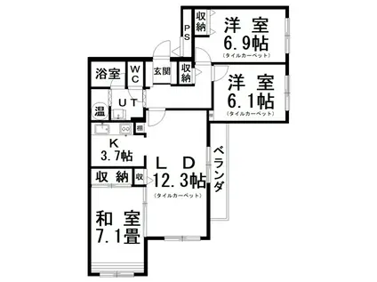ドミール大川(3LDK/1階)の間取り写真