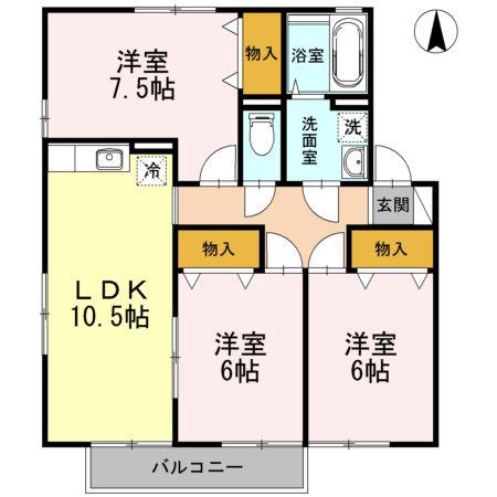 シャルムタウン開成B棟(3LDK/2階)の間取り写真