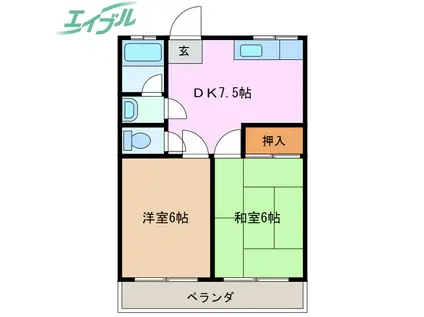 安達ビル(2DK/2階)の間取り写真