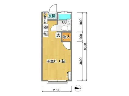 京急本線 雑色駅 徒歩5分 2階建 築36年(ワンルーム/2階)の間取り写真