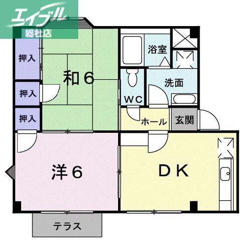コーポ東町A(2DK/1階)の間取り写真