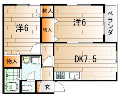 ウエストヒルズ21(2DK/1階)の間取り写真