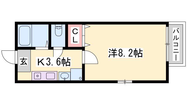 エトランス西庄(1K/1階)の間取り写真