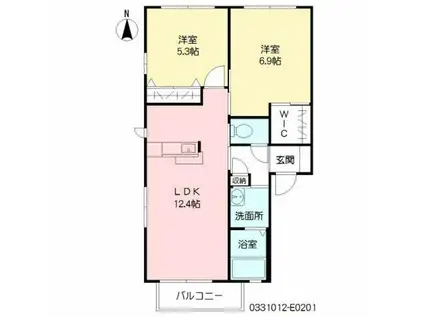 ヴィサージュ本城 E棟(2LDK/2階)の間取り写真