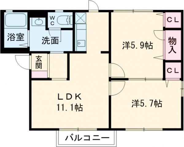 JR越後線 新潟大学前駅 徒歩17分 2階建 築24年(2LDK/1階)の間取り写真