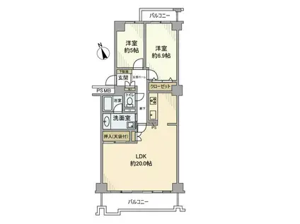 戸塚ハイライズ(2LDK/8階)の間取り写真