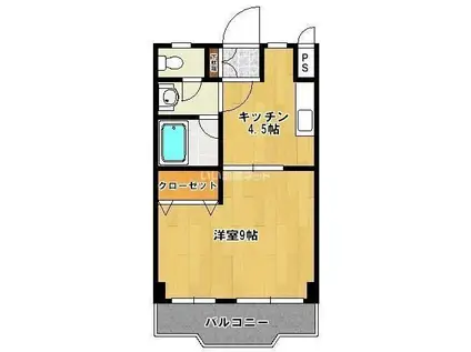 スカイハイツ下郡(1K/2階)の間取り写真