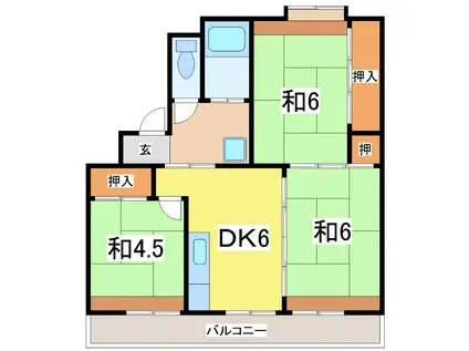 サンコーポラスはるえ 1号棟(3DK/4階)の間取り写真