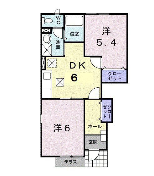 エレガンシアA(2DK/1階)の間取り写真