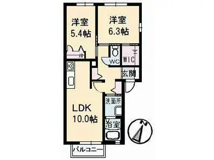 サザンクロス かるが(2LDK/2階)の間取り写真