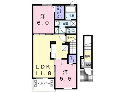 ルミエール 和(2LDK/2階)の間取り写真