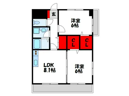 イースト フルハウス(2DK/11階)の間取り写真