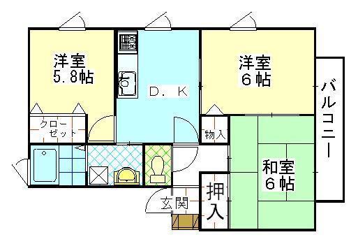 テイセキ将軍野南ハイツB(3DK/1階)の間取り写真