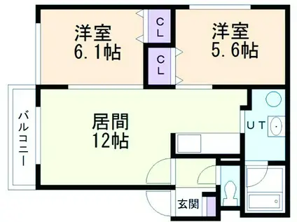 グランコート登別(2LDK/2階)の間取り写真