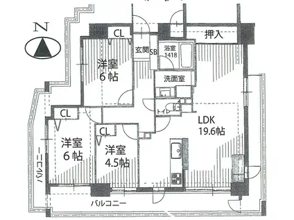アジュール粉浜(3LDK/9階)の間取り写真