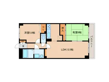 メドラール王寺(2LDK/5階)の間取り写真