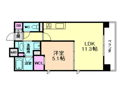 アジュールコート福島(1LDK/9階)の間取り写真
