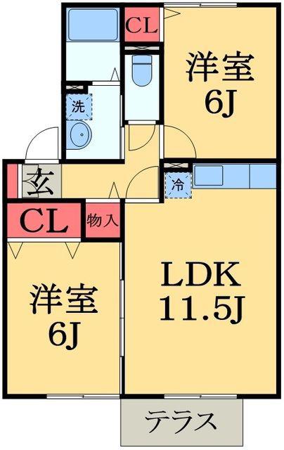 サンアベニューⅡ(2LDK/1階)の間取り写真