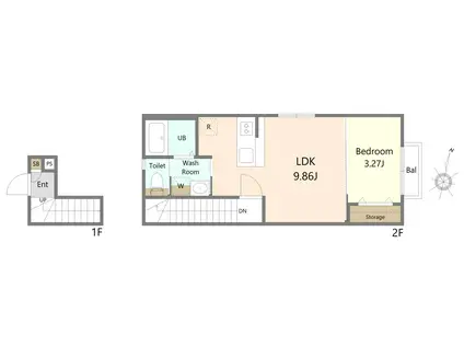 川内三十人町アパート(1LDK/2階)の間取り写真