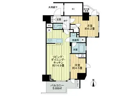 オープンレジデンシア文京本郷(2LDK/2階)の間取り写真
