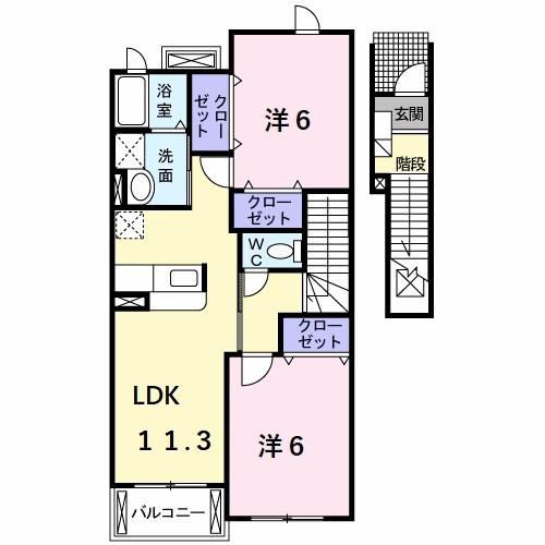 アン・ソレイエ・ジャルダン(2LDK/2階)の間取り写真