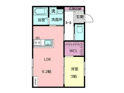 FELICE駅南II(1LDK/1階)の間取り写真