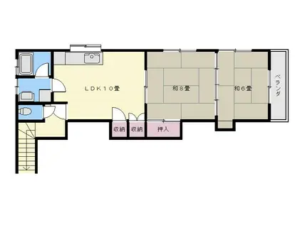 牟礼岡ハイツ(2LDK/2階)の間取り写真