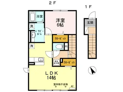 SUN MALL駒場(1LDK/2階)の間取り写真