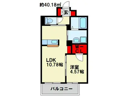 シャーメゾングランドソレイユ門司(1LDK/2階)の間取り写真