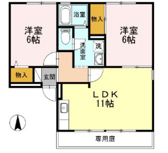 ロイヤルハイツ山上B棟(2LDK/1階)の間取り写真