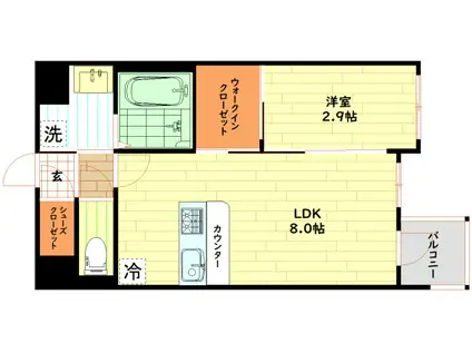 セレ二テ東梅田アリエ(1LDK/6階)の間取り写真