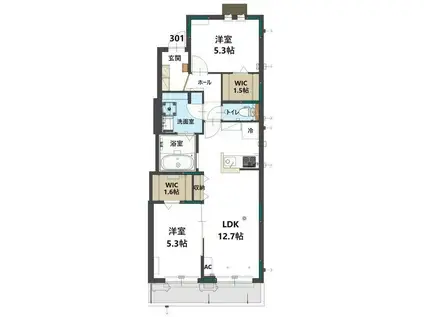 ラ メゾン パルフェ(2LDK/3階)の間取り写真